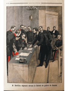 Alphonse Bertillon déposant devant le Conseil de Guerre en 1899 lors de l'Affaire Dreyfus.