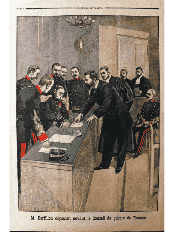 Alphonse Bertillon déposant devant le Conseil de Guerre en 1899 lors de l'Affaire Dreyfus.